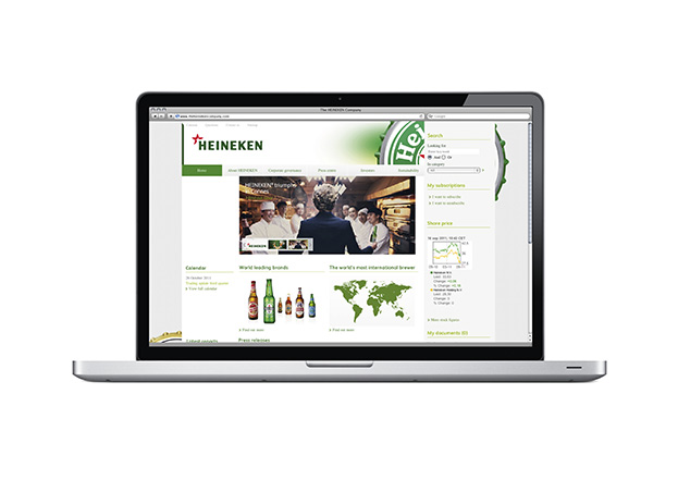 Heineken's reskinned website with the new logo